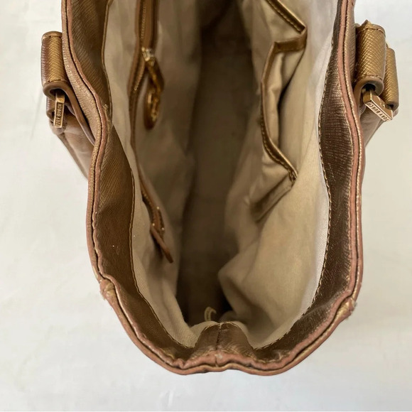 Tory Burch Robinson Gold Metallic Saffiano Mirror Tote Purse - Picture 13 of 15